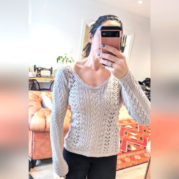 Free People Knit long sleeve with bow detail medium 🎀 - Picture 1 of 8